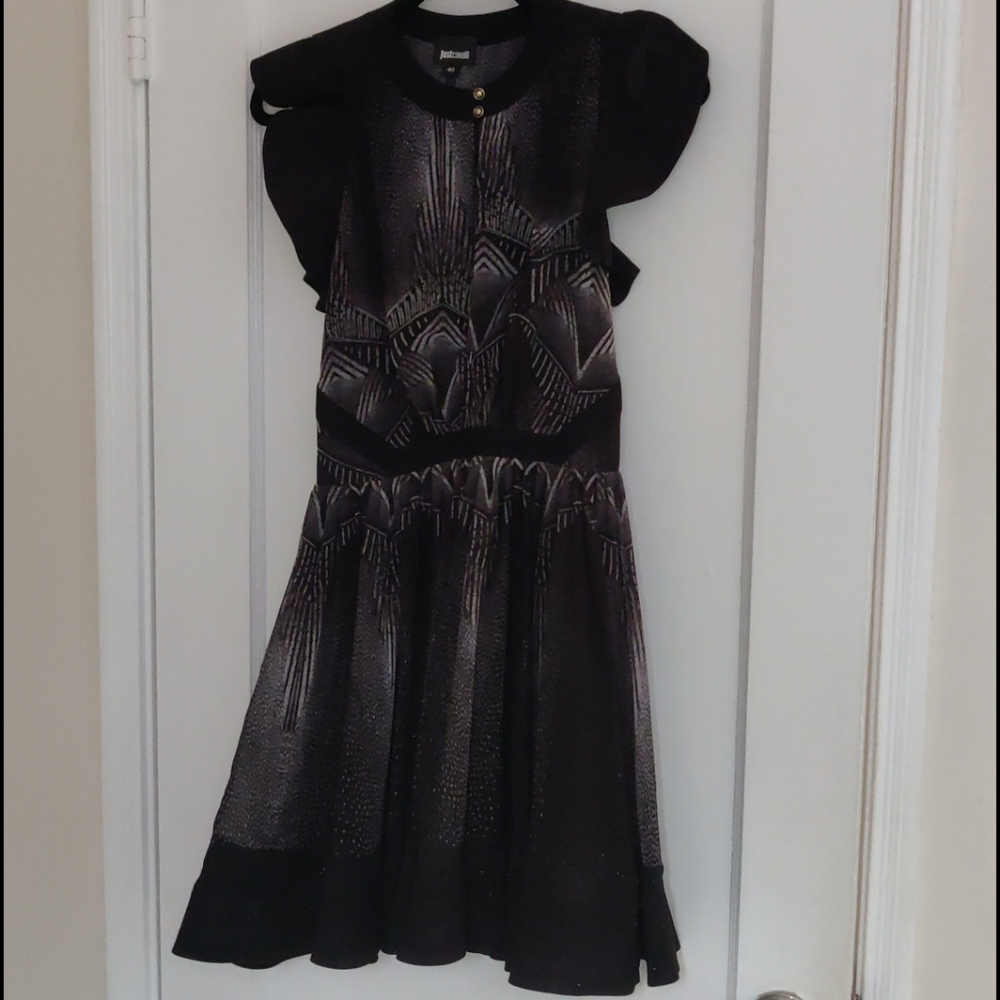 Just Cavalli Black Printed glitter dress